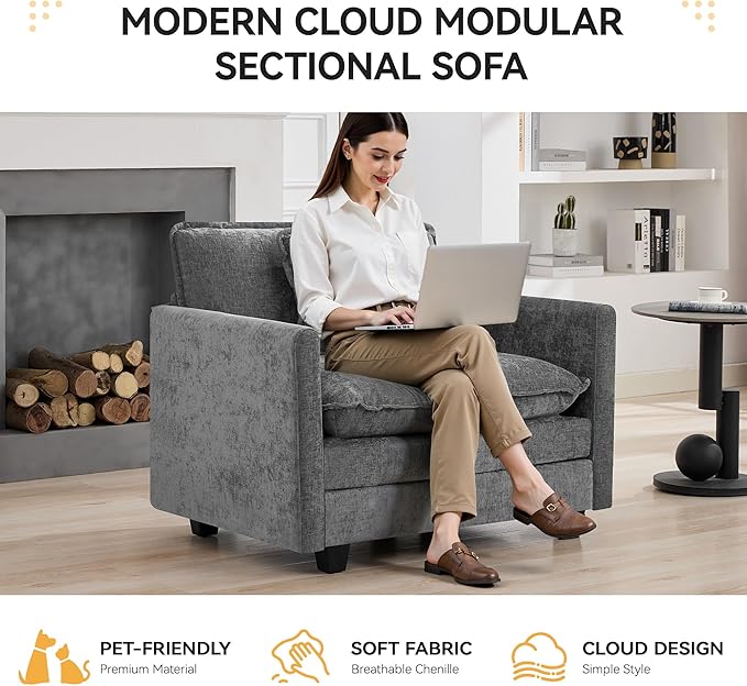 WUTUTUEE 41'' Modern Chenille Oversized Chair, Upholstered Accent Living Room