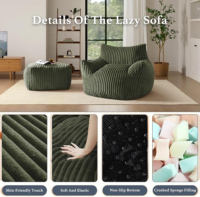 Gericco Oversized Bean Bag Chaise Lounge Chair Indoor