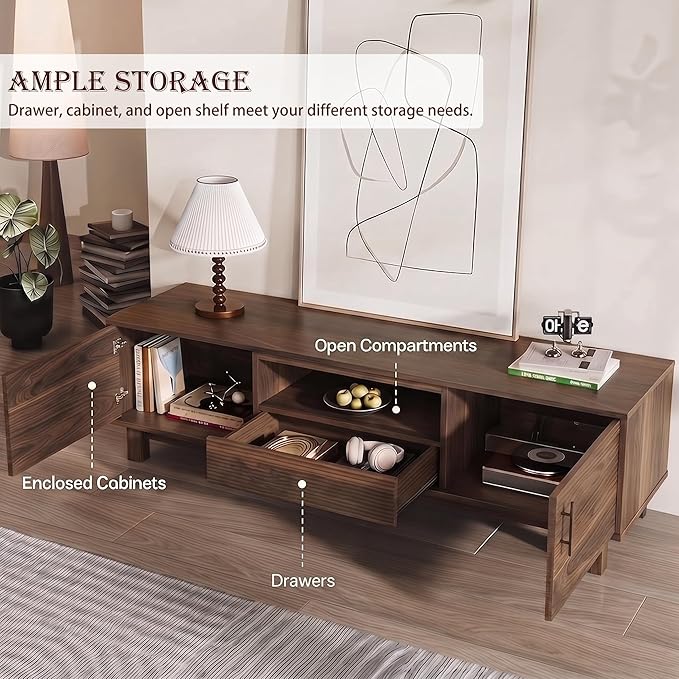 Marsail Mid Century Modern TV Stand up to 65 Inches, Fluted Entertainment Center