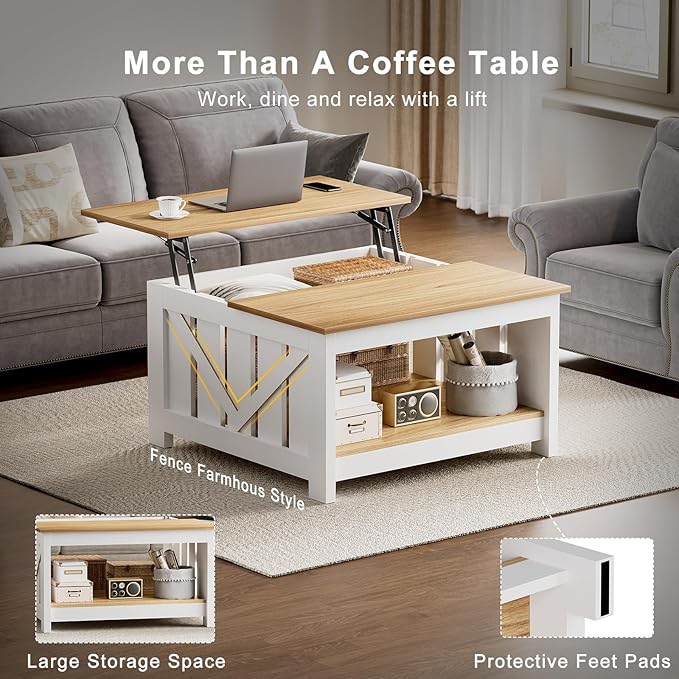 FABATO Lift Top Coffee Table, 31.5" Farmhouse Coffee Tables