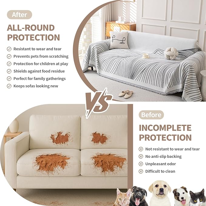 Boho Chenille Couch Cover for Dogs, Non Slip Sofa Cover, Couch Slipcover Covers