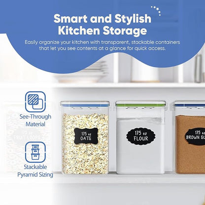 Chef's Path Large Airtight Food Storage Containers with Lids, Pack of 2, 5.2L, 175Oz, Airtight Kitchen and Pantry Bulk Canisters for Flour, Sugar, Rice, and Baking Supplies - Transparent