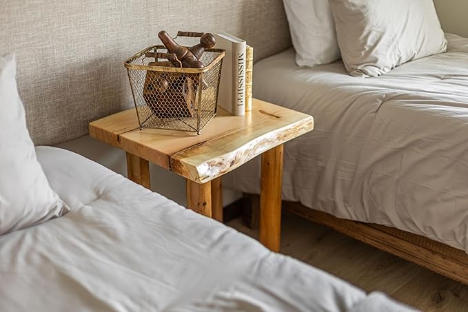 SRL Rustic Log End Table Pine & Cedar – Small Indoor End Table, Wood End Table