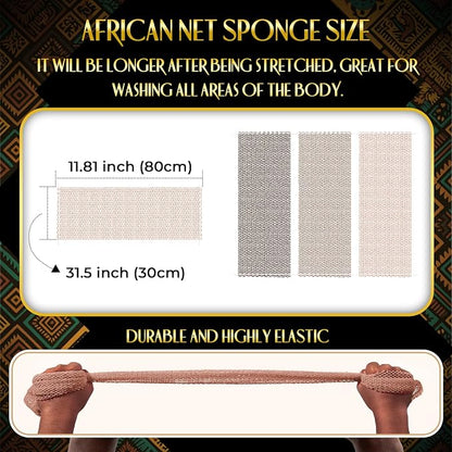 UJFQBH African Net Sponge Authentic, Exfoliating Body Scrubber for Back and Hard to Reach Areas, Gentle Daily Exfoliation for Deep Cleansing, Quick Drying Shower Essential, Rosewood 3 Pack