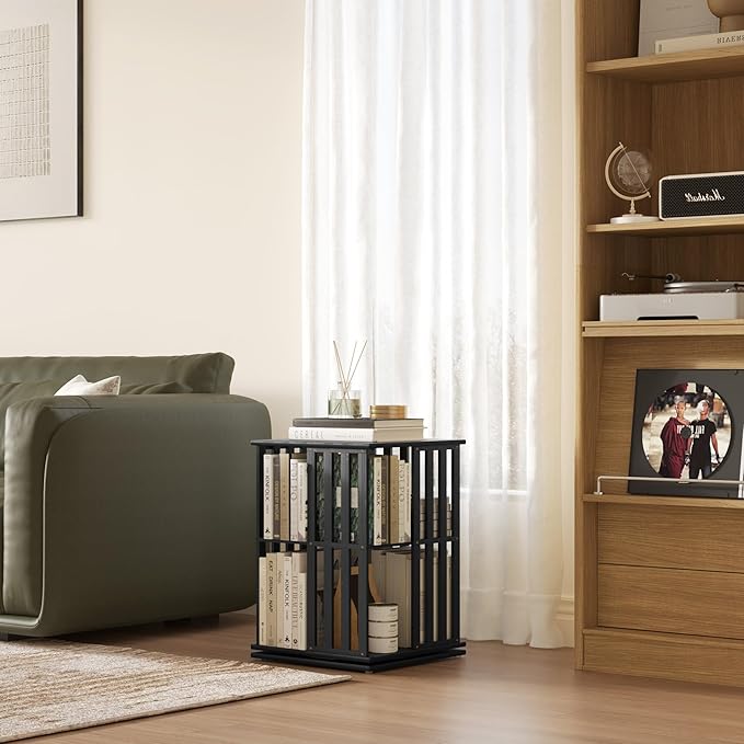 YOWOS Rotating Bookshelf Tower, 360° Display Spinning Bookcase, Bamboo