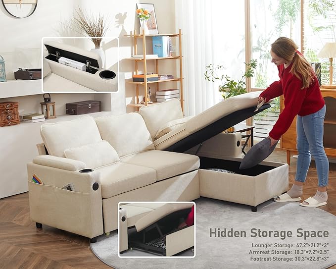 DURASPACE Sofa Bed Sleeper Pull Out 2 in 1 Sectional Sleeper Sofa Couches