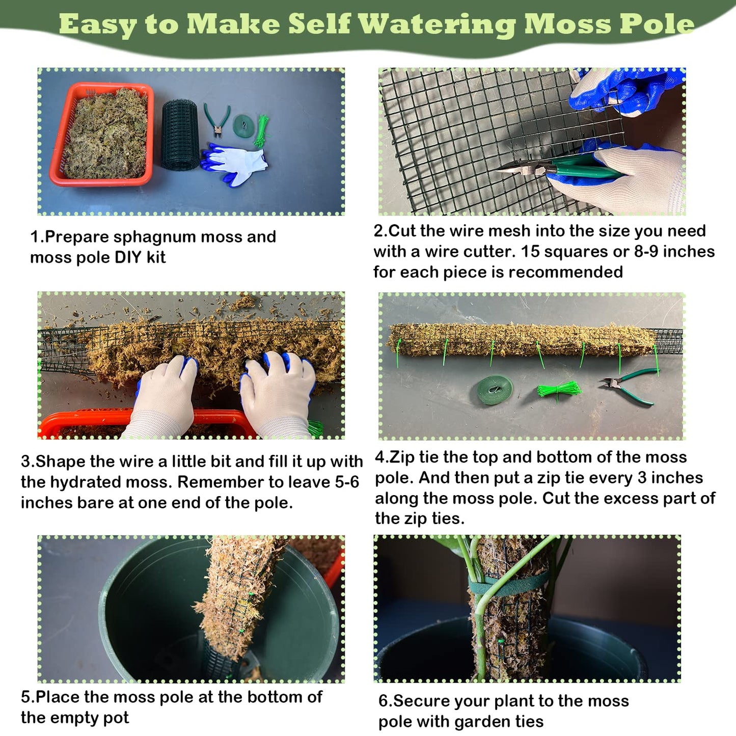 chicarry Moss Pole DIY Kit, 13.2ft Metal Moss Pole for Plants Monstera, 4Pcs 8.3in×3.3ft Steel Moss Pole Mesh with Plier, Cable Ties, Sphagnum Moss Pole (13.2ft Wire Mesh with Plier)