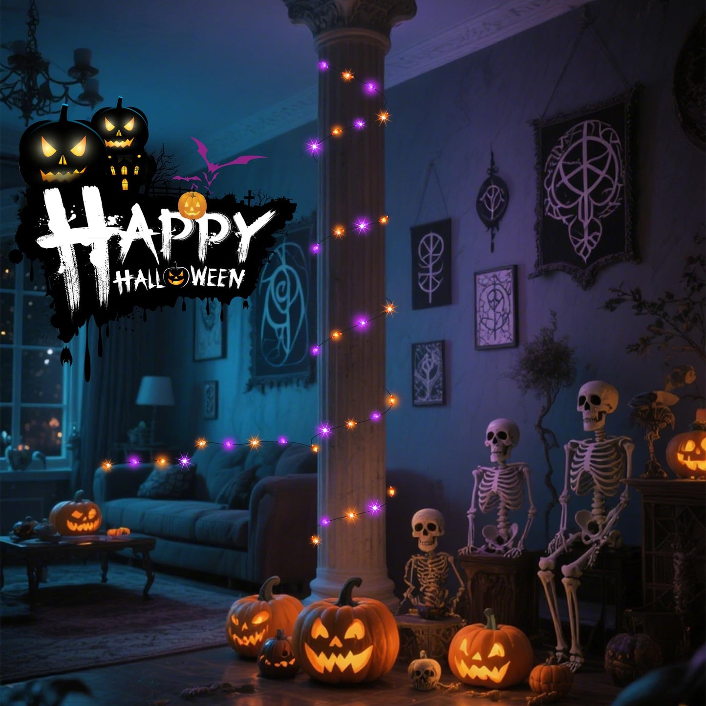 Selarlyt 4-Pack 400LED Solar Halloween Lights，Orange& Purple String Lights，Solar Fairy Lights with 8 Modes， Halloween Lights Outdoor Waterproof for Bedroom Patio Garden Party Yard Decoration