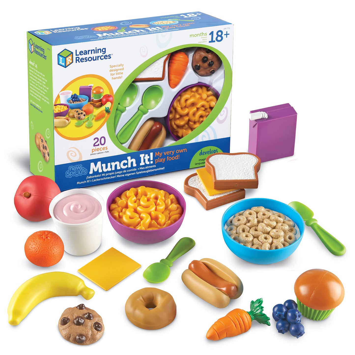 Learning Resources New Sprouts Munch It Food Set - Play Kitchen Accessories, Pretend Toys, Pretend Play Food Toys, Kids Kitchen Set, Grocery Playset, Toddler Learning Toys, Montessori Cooking