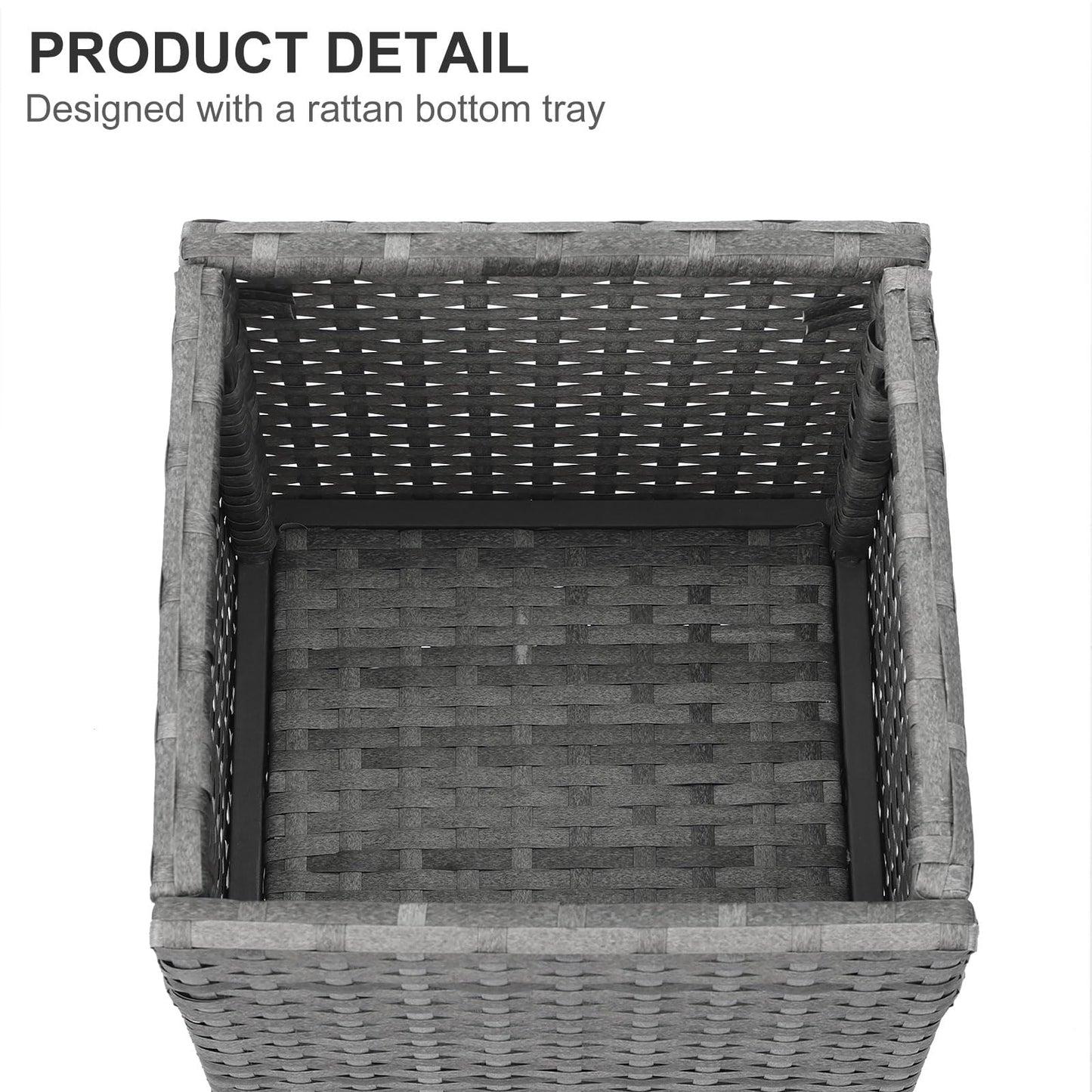 SUNNYPARK 2 Pack Tall Planters for Outdoor Plants Rattan Modern Tall Square Planter Box with Removable Liners Indoor Outdoor Porch Patio Flower Pot (12’’ x 12’’ x 24’’)