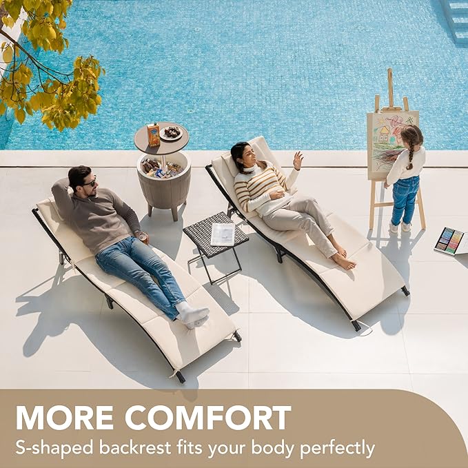 Devoko Patio Chaise Lounge Sets Outdoor Rattan Adjustable Back 3 Pieces