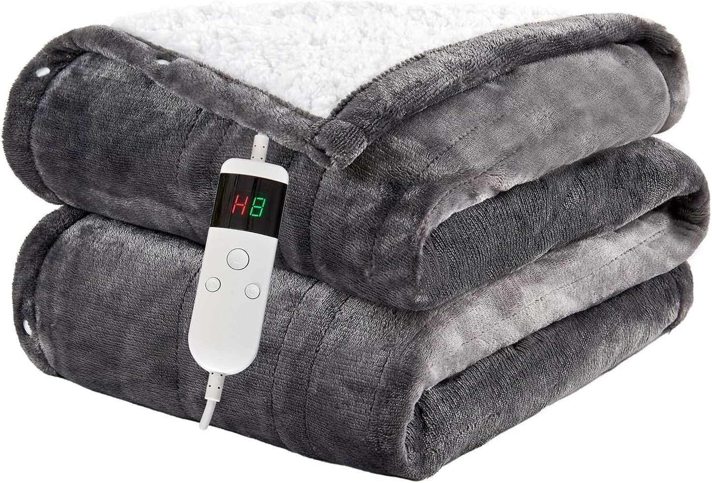 Electric Blanket Heated Throw, Soft Flannel Heating Blanket with 8 Hours Auto Off 10 Fast Heating Levels Machine Washable Sherpa Heated Blanket with Overheating Protection