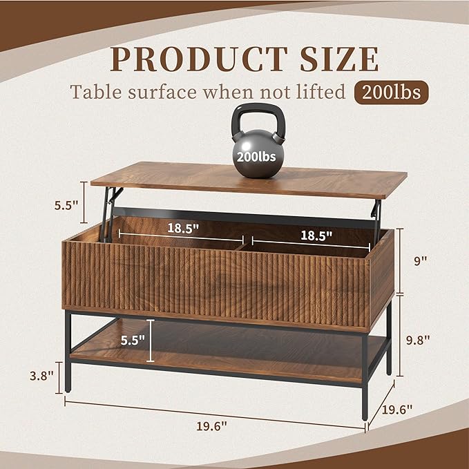Walnut Coffee Table with Storage, Rectangle Lift Top Coffee Table, Modern Wood