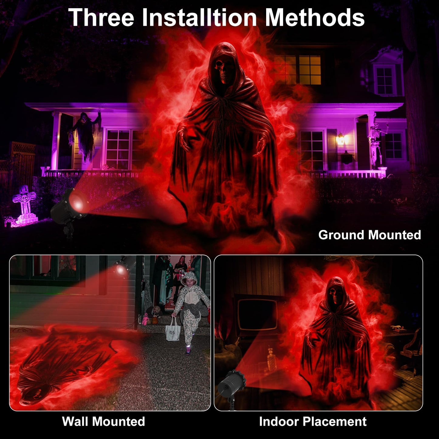 Treela Halloween Projector Lights Outdoor Indoor Dynamic Ghost Skull Lights Decoration Outside LED Landscape Lamp for Holiday Garden Supplies(Red,Ghost)