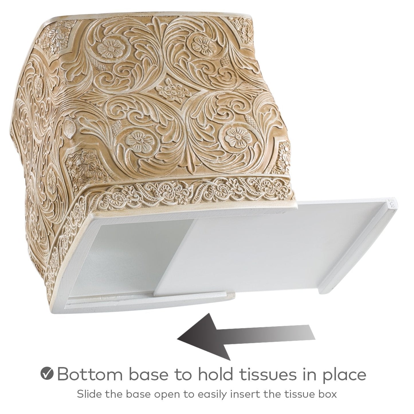 Creative Scents Victoria Tissue Box Cover Square – Beige Tissue Holder for Bathroom - Decorative Tissue Box Holder with Durable Bottom Slider - Boho Bathroom Decor