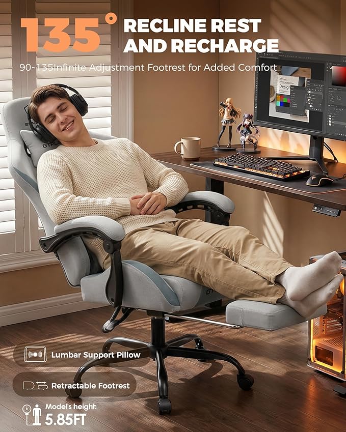 GTPLAYER Gaming Chair with Foot Rest & Pocket Spring Cushion, Ergonomic High
