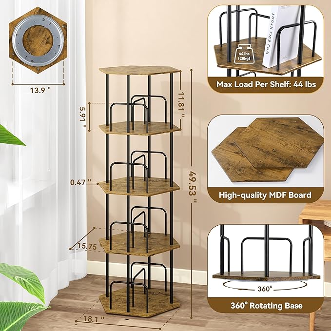 SUNMORY 4 Tier Rotating Bookshelf Tower, Revolving 360 ° Spinning Bookcase
