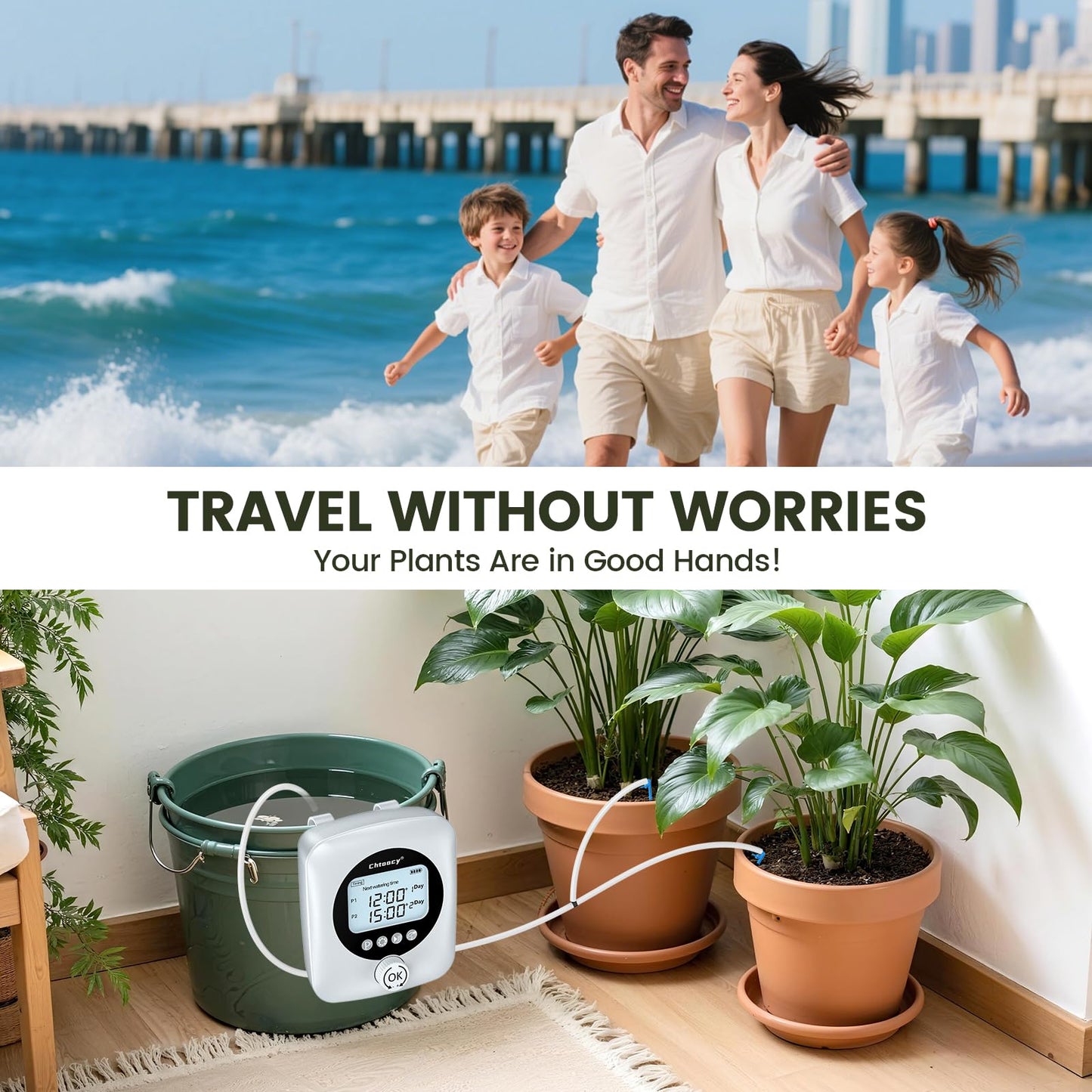Chtoocy Automatic Plant Waterer for 30 Potted Plants - 98FT Dual Pumps Automatic Watering System, Vacation Self Watering Drip Irrigation System & Plant Watering Device with Programmable Water Timer