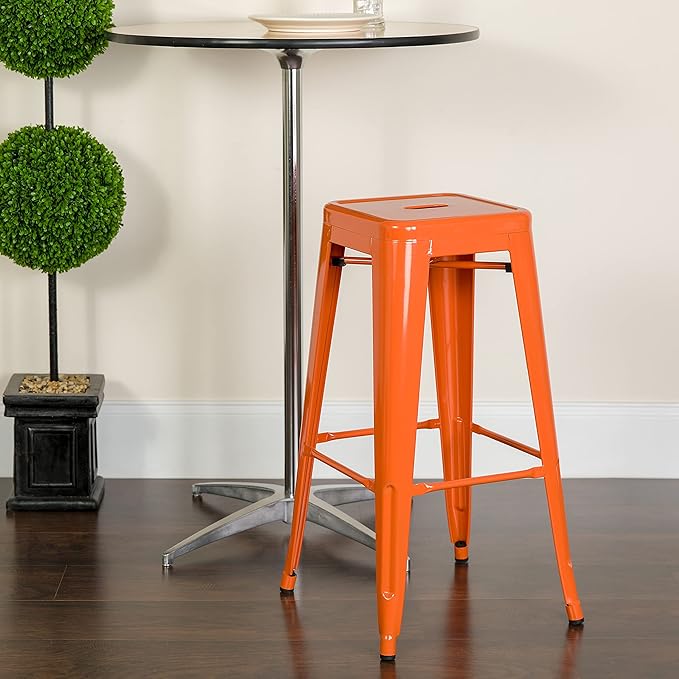 Flash Furniture Lily 4 Pack Commercial Grade 30" High Backless Orange Metal