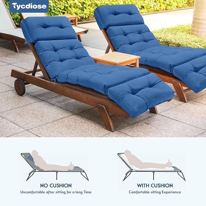Outdoor Chaise Lounge Chair Cushion Waterproof 74.4 x 22 x 4.7 Inches Lounge