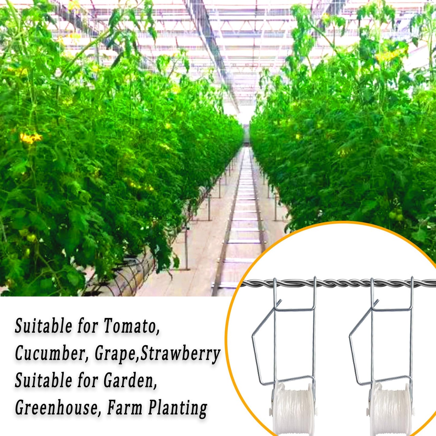 Paradi star 20Pack Tomato Trellis Roller Hooks,Greenhouse Trellising Kit with 100Pcs String Zip Ties for Tomatoes,Vine Twine Crop,Vegetable,Flower