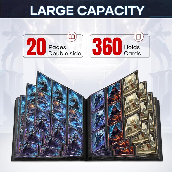 Trading Card Binder 9 Pocket, 360 Pockets Collectible Trading Card Album, Sports Card Binder for Standard Cards, Side Loading Card Folder for MTG Sports Baseball TCG Football Basketball Cards Black