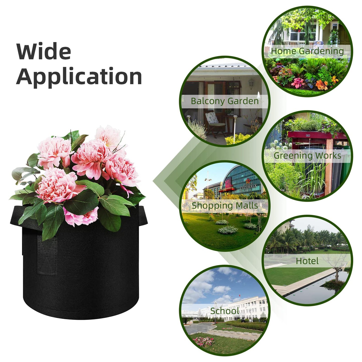 WHATWEARS 12-Pack 5 Gallon Plant Grow Bags, Thickened Nonwoven Fabric Pots with Handles, Vegetable Planter Bags Containers, Cloth Planters for Garden Vegetable/Flower/Plant/Fruits Outdoor (Black)