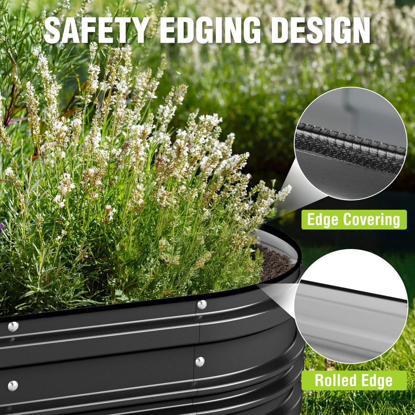 WORKPRO 2PK 4x2x1ft Outdoor Galvanized Raised Garden Bed Kit, Rust & Corrosion Protection, Easy Assembly, Safe Edge, Ideal for Vegetables & Flowers, Black