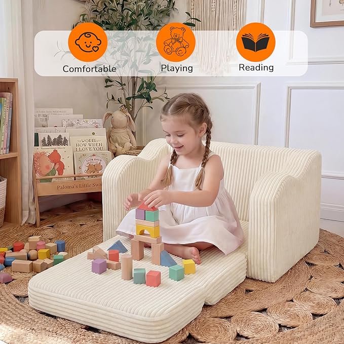 MeMoreCool Toddler Couch Fold Out – 2-in-1 Convertible Kids Sofa Bed