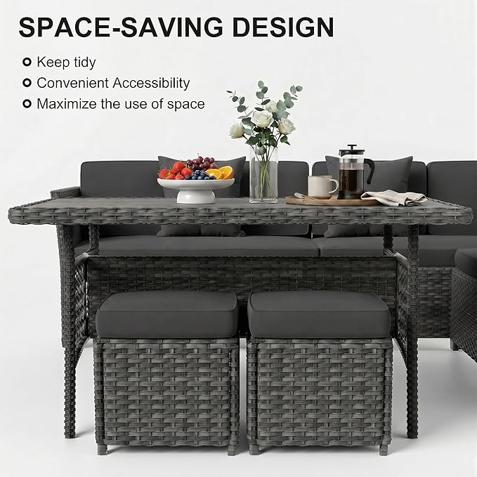 LOUVIXA 7 Pieces Patio Furniture Set, Outdoor Patio Furniture, Wicker