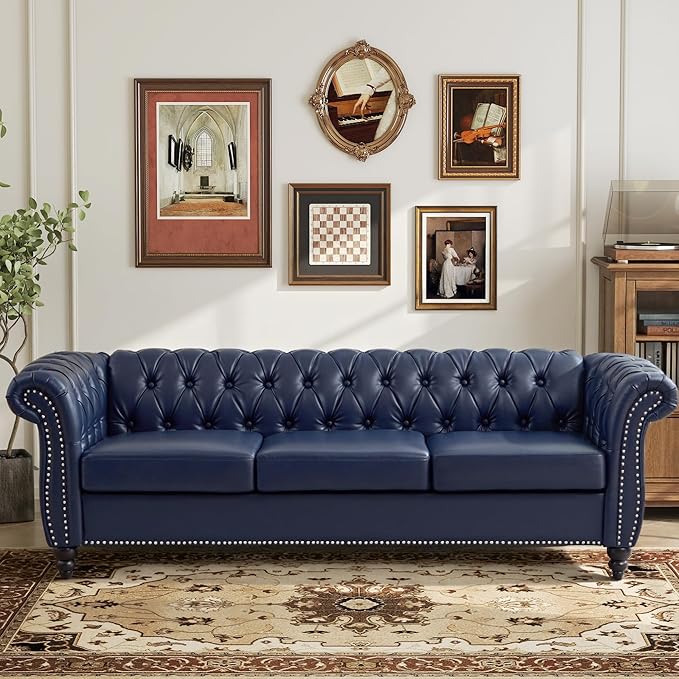 LEVNARY Chesterfield Sofa, 3 Seater Tufted Couch