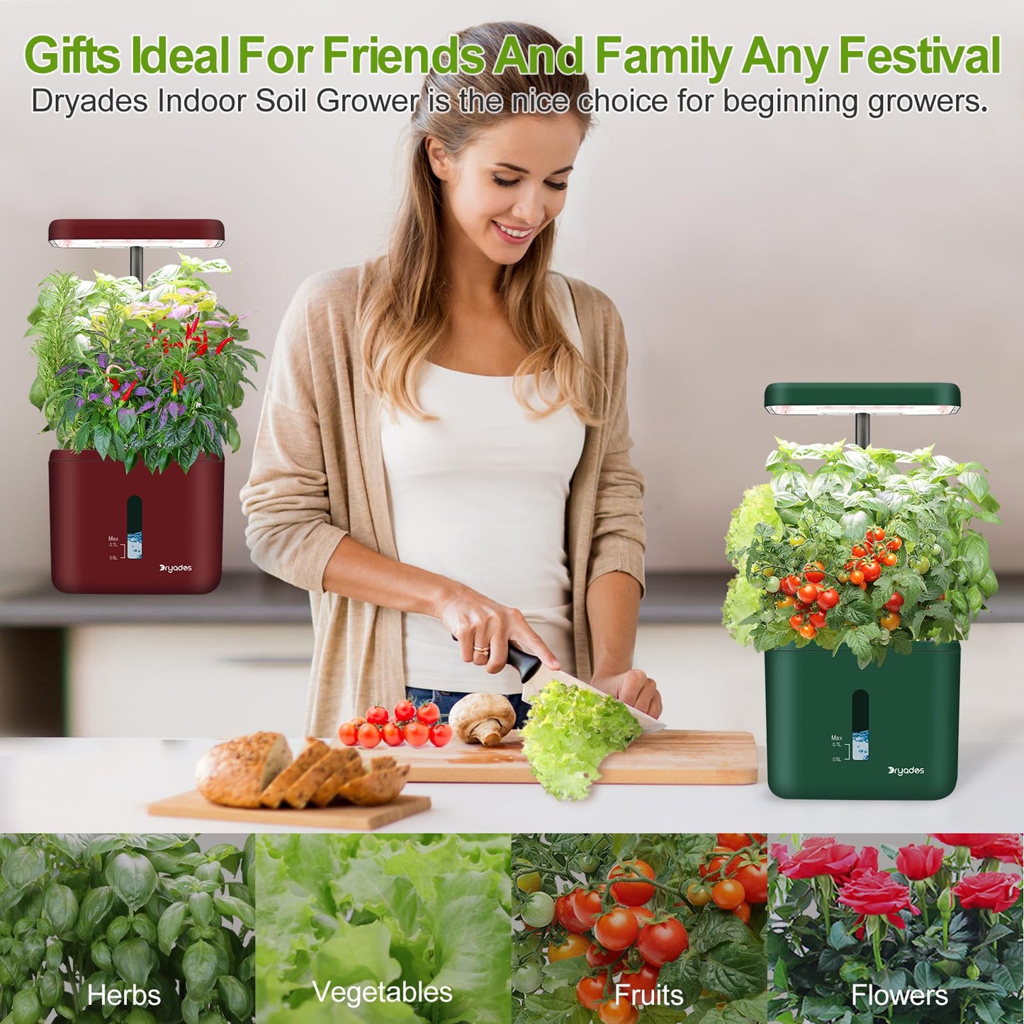 DRYADES 2-Pack Indoor Planting System Smart Soil Growing Kit with 17-W LED Grow Light Automatic Timed Watering Planters Gift for Friends/Women (No Seeds&Soil)