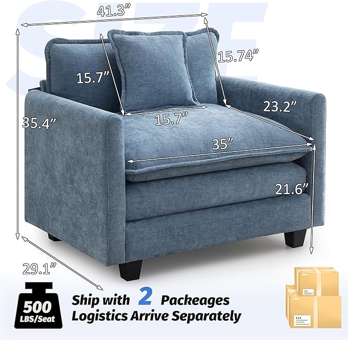 WUTUTUEE 41'' Modern Chenille Oversized Chair, Upholstered Accent Living Room