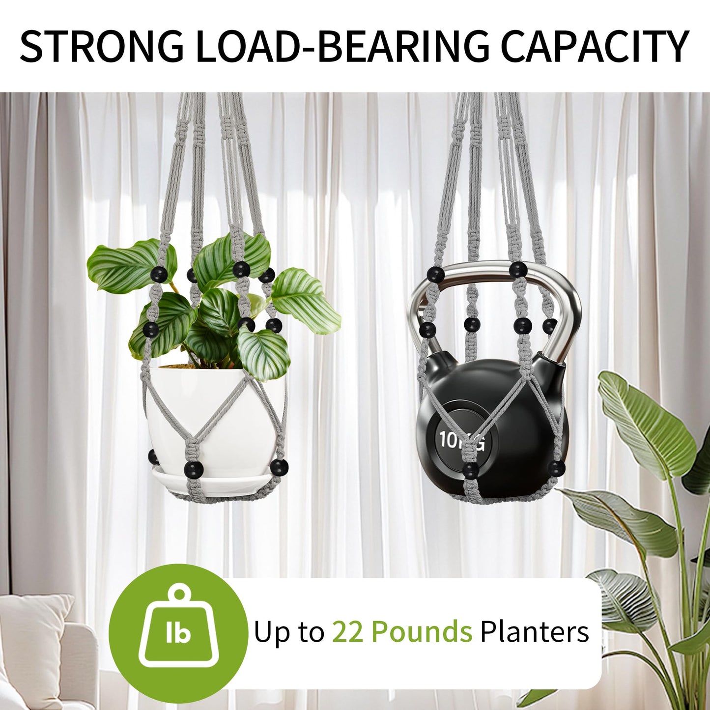 IDEEEPAN Macrame Plant Hanger - Fits 4 to 13 inches Pots for Indoor Outdoor, 35"/29"/23" Different Sizes Set, Gray (POTS NOT Included)