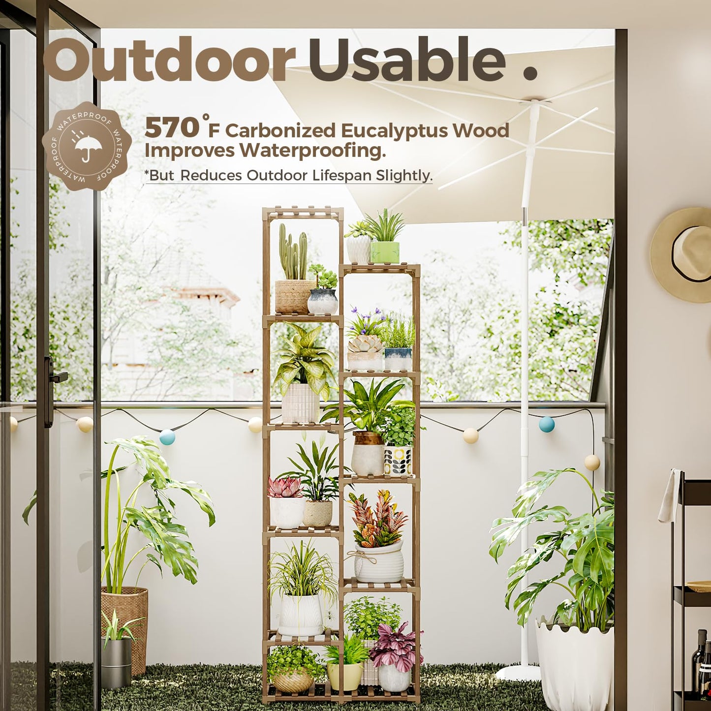 Bamworld Plant Stand Indoor Outdoor 11 Tier Tall Large Wood Plant Shelf Multi Tier Flower Stands Garden Shelves Wooden Plant Display Holder Rack for Living Room Corner