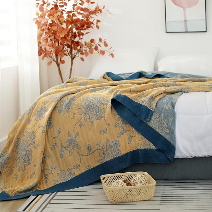 LUTBM Boho Throw Blanket for Bed 100% Cotton Ultra Soft Rustic Quilt Summer