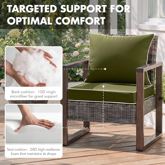 MIULEE Dark Green Outdoor Seat Cushion 24x24 Inch Waterproof & 3 Year Fade