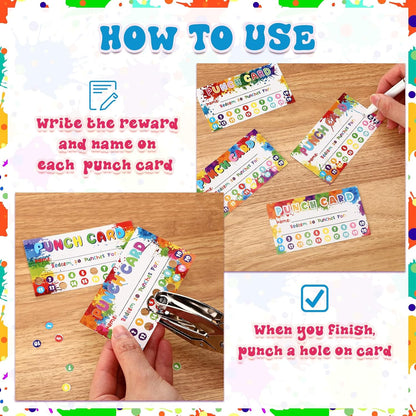 Fumete 400 Pcs Punch Cards for Classroom Reward Cards Behavior Incentive Loyalty Awards for Kids Students Teachers School Business, 8 Styles, 3.5 x 2 in(20 Rainbow Tie Dye Punches Style)