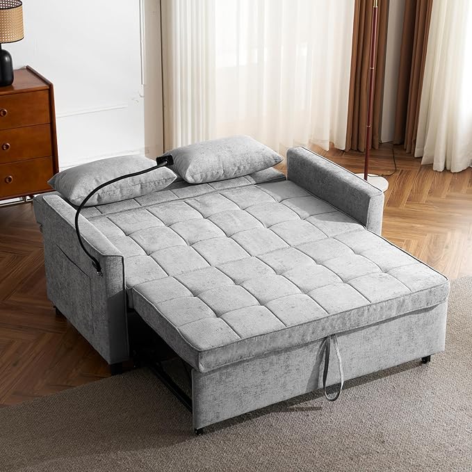 3 in 1 Convertible Sleeper Sofa Bed, 56.9" Small Pull Out Couch Bed