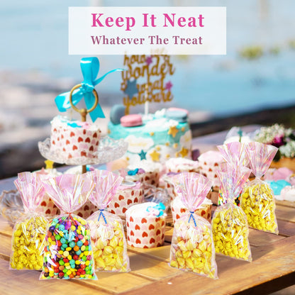 Yotelab Iridescent Holographic Cellophane Treat Bags, 6x12 Inches, Party Favors with Twist Ties, 100 Pieces