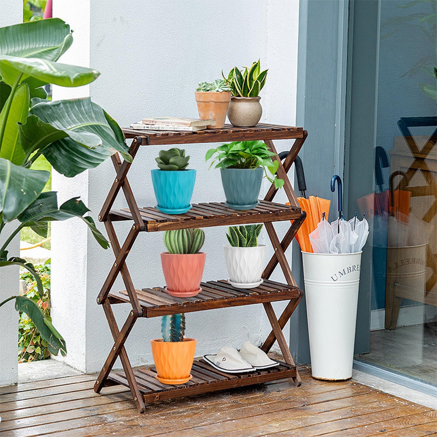 5 Pack Indoor 6 Inch Plant Pots, Flower Pots Outdoor Planter Planting with Drainage Holes, and Tray Saucers for All Home Gardens Succulents