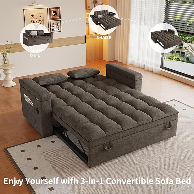 3 in 1 Convertible Sleeper Sofa, 65in Sleeper Couch