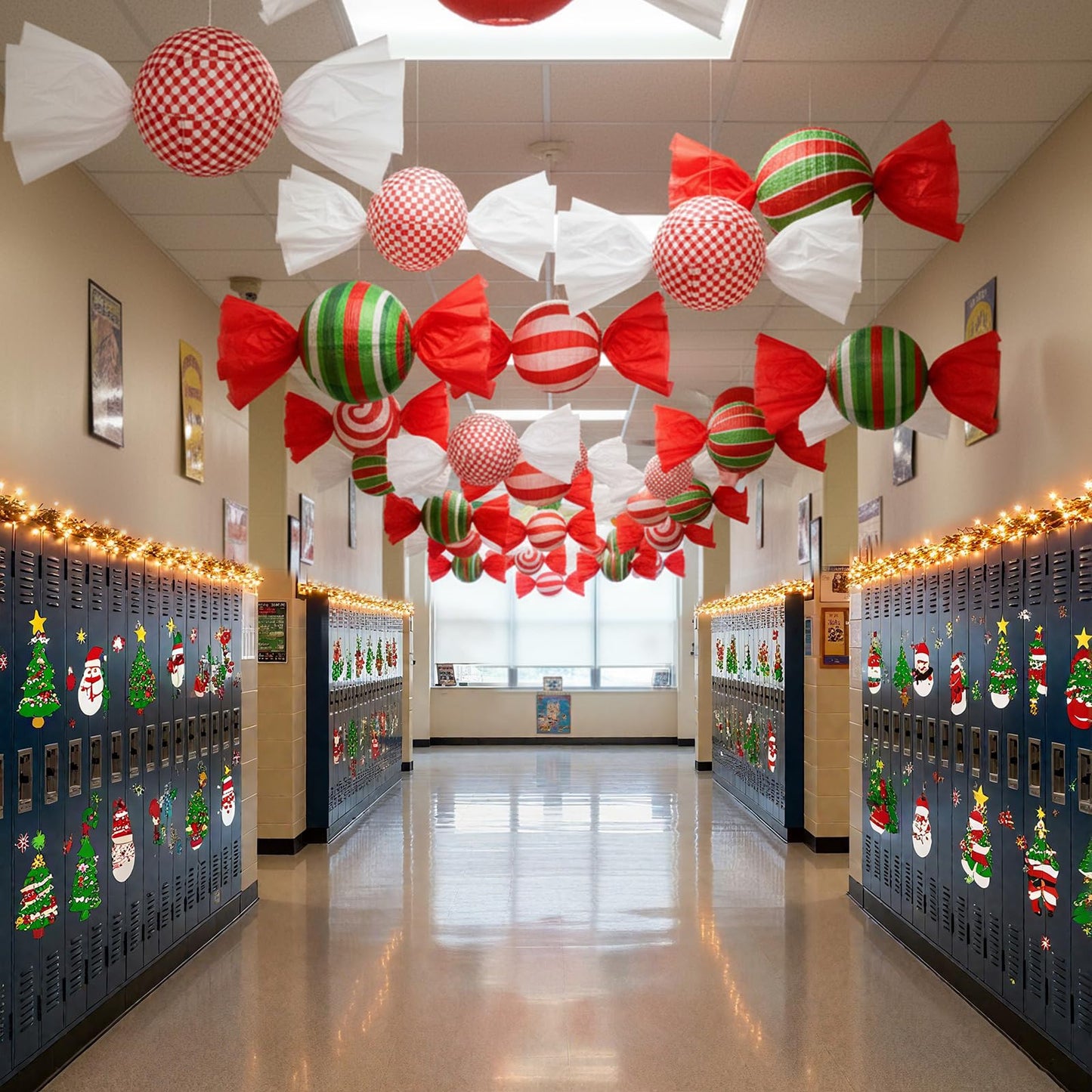 Faccito 12 Pcs Christmas Candy Paper Lanterns 8 Inch Red Green White Candy Canes Peppermint Lanterns DIY Decorative Hanging Paper Party Decorations for Xmas Party Supplies