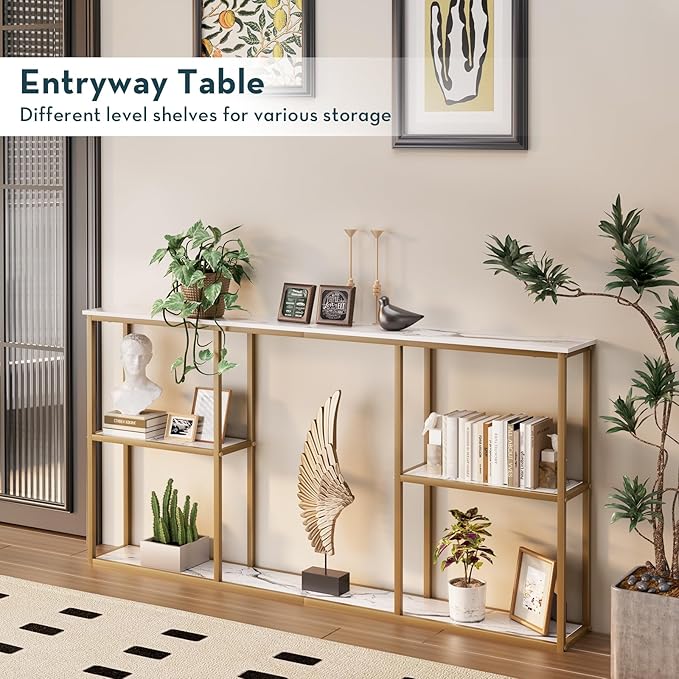 WOHOMO Gold Console Table, 3-Tier Small Entryway Table