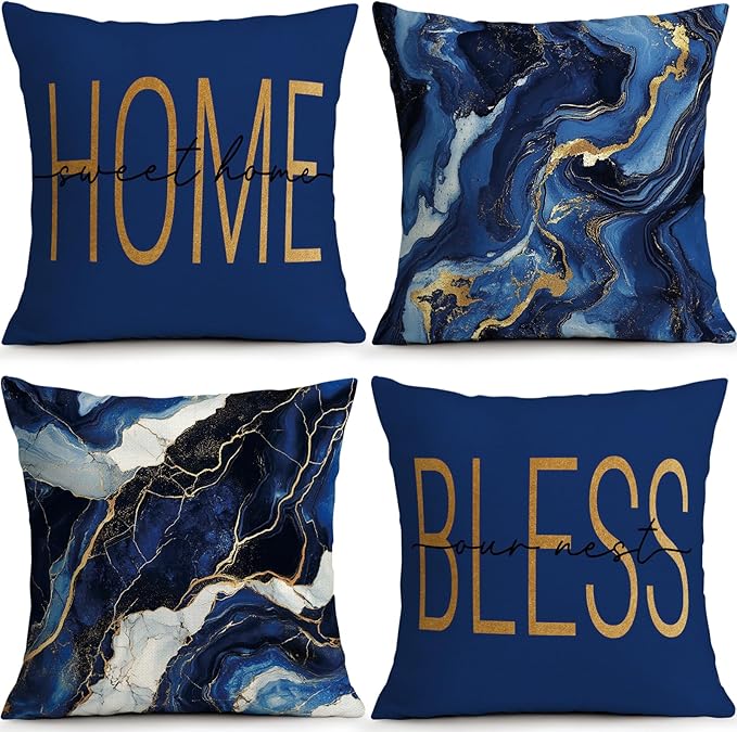 OBSEDE Blue Marble with Faith Quotes Decorative Throw Pillow Covers 18 × 18 in