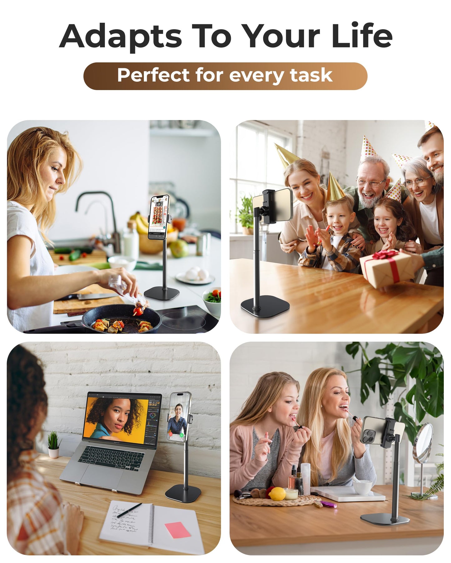 COOPER ChatStand, Adjustable Cell Phone Stand for Desk, Phone Stand for Recording, iPhone Holder for Filming, Small iPhone Tripod, Soporte para Celular, Fits Samsung, Android, (Night Black)