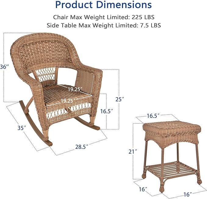 Jeco 3 Piece Rocker Wicker Chair Set