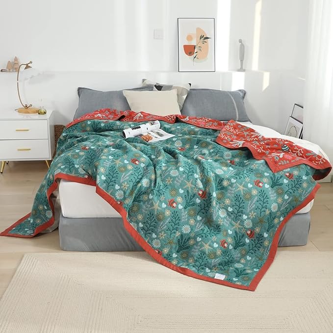 LUTBM Boho Throw Blanket for Bed 100% Cotton Ultra Soft Rustic Quilt Summer