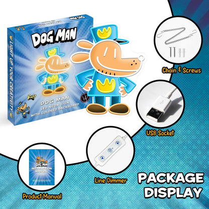 Officially Licensed Dog Man Neon Sign, Neon Signs for Wall Decor, UV Printing LED Light Sign, Kids' Room, Game Room, Party, Birthday/Christmas Gift for Dog Man New Movie Lovers & Fans
