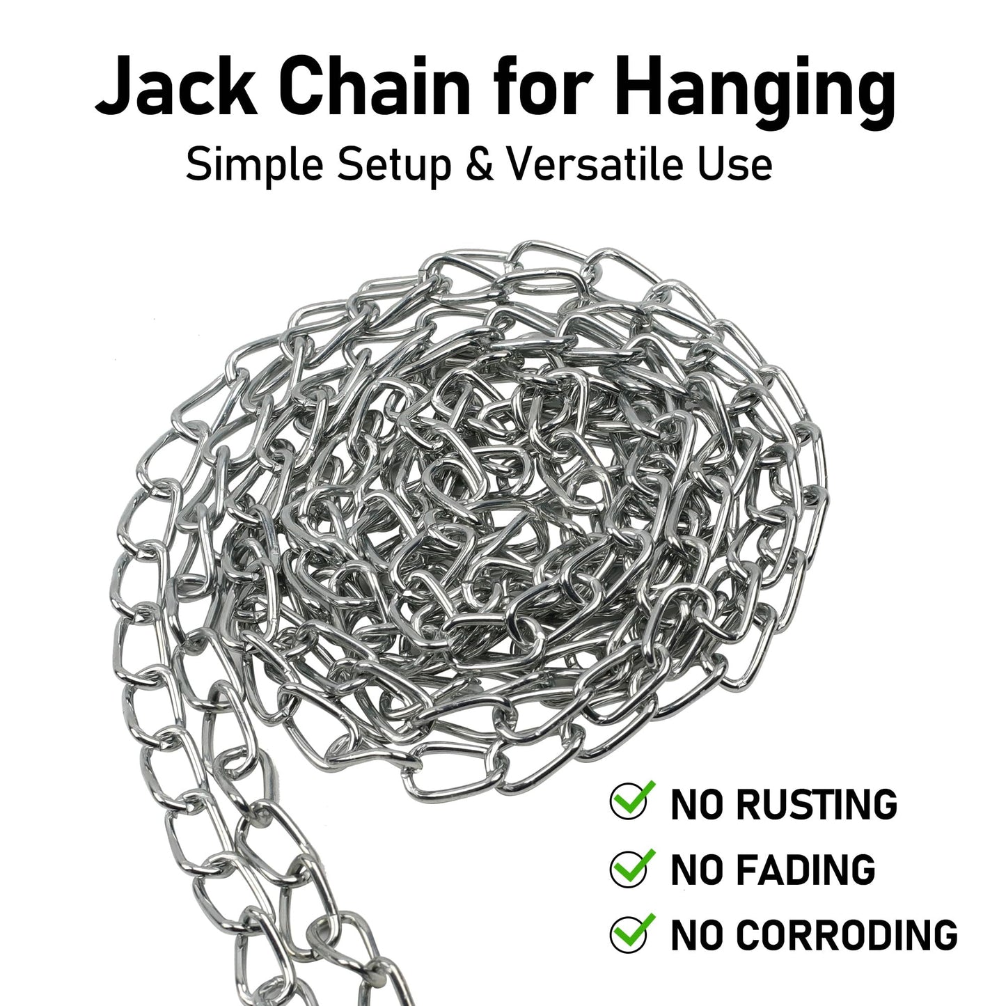 65ft Jack Chain for Hanging, Thick Steel Chain, Small Chain for Hanging, Utility Chain for Home Outdoor Camping, Heavy Duty Chain for Hanging Baskets, Plants,Thickness 0.08 inches (2mm)